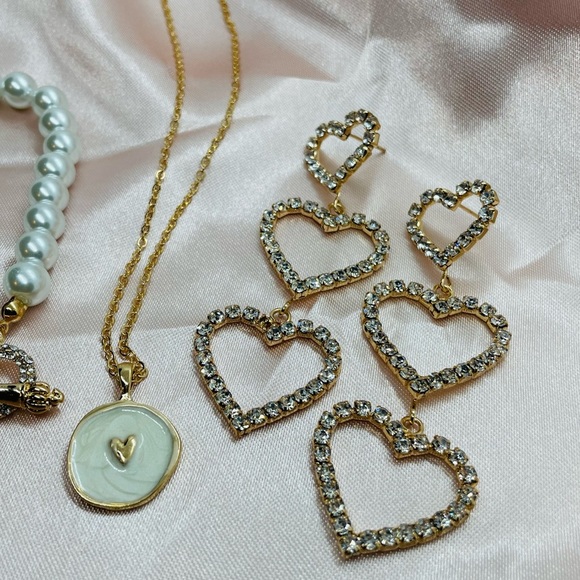 Heart Rhinestone Goldtone Jewelry Trio - Picture 5 of 7